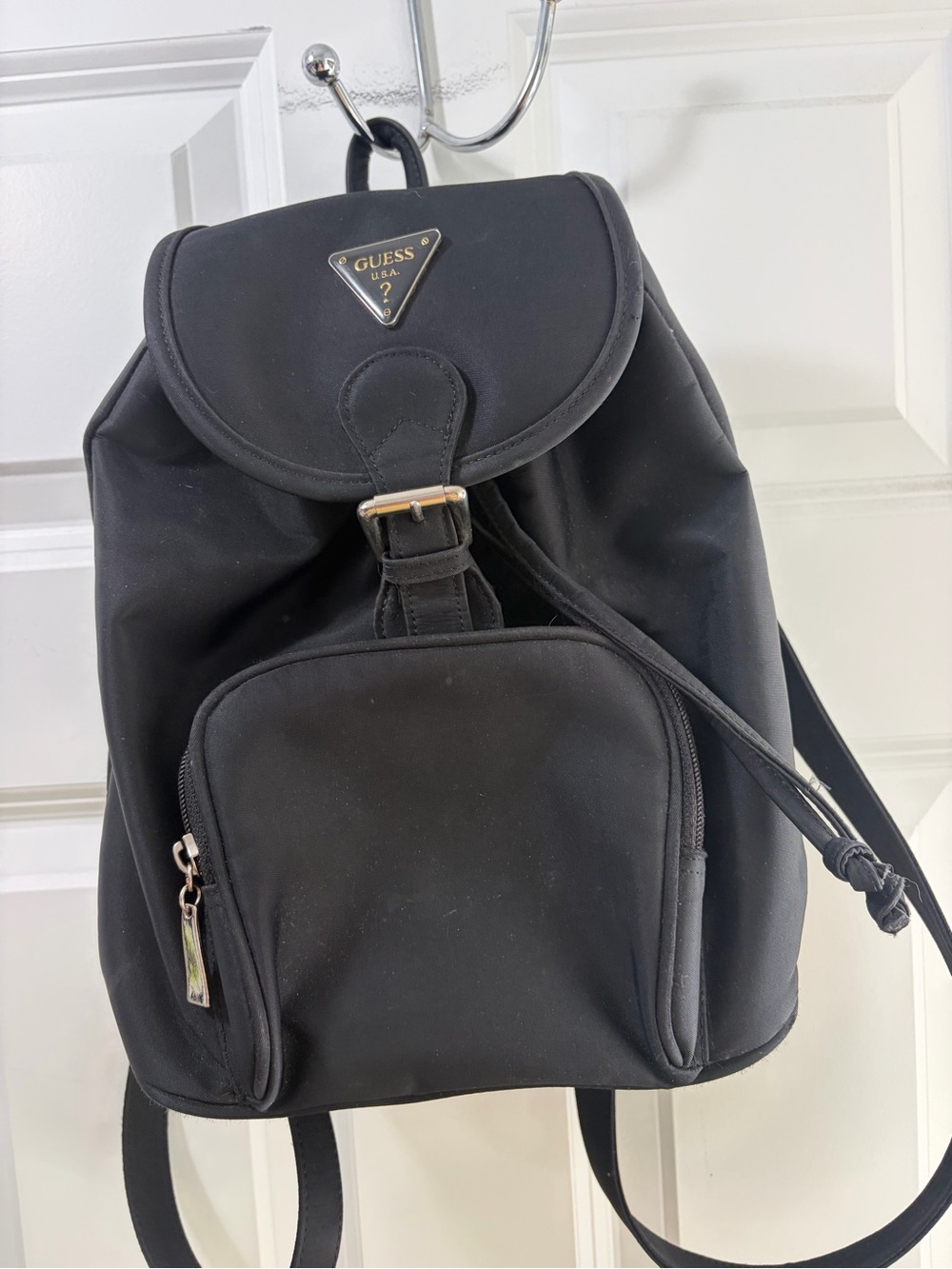 Vintage GUESS Black Nylon Mini Backpack with Front Pocket